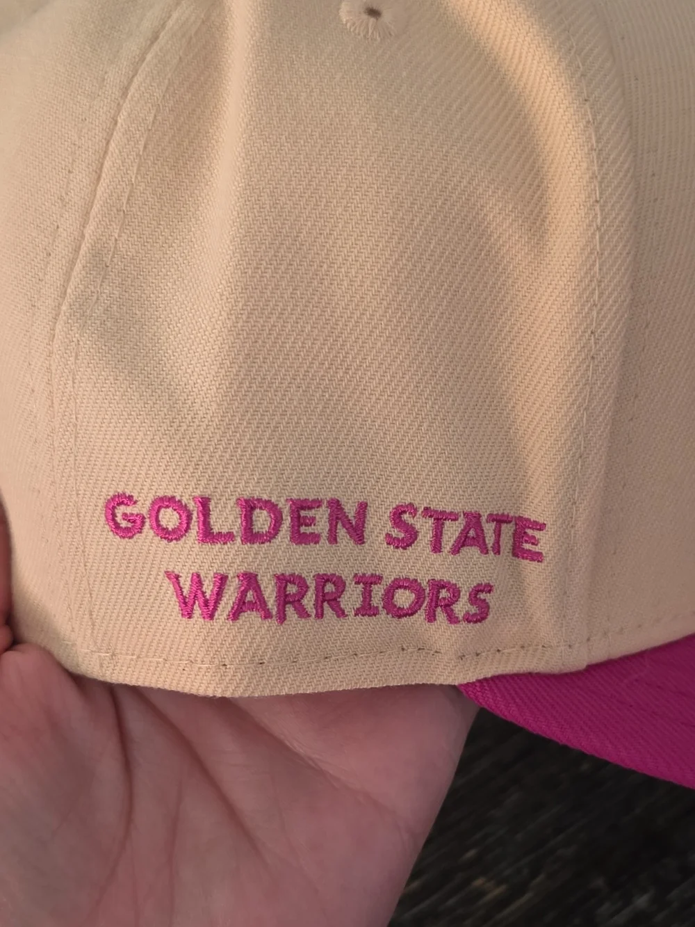 New Era Golden State Warriors Peach Crown Pink Visor Fitted Hat
